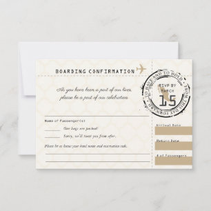 Tan Wedding RSVP Boarding Pass to Mexico Card