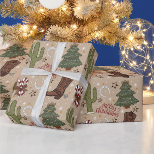 Tan Western Cowboy Christmas Wrapping Paper