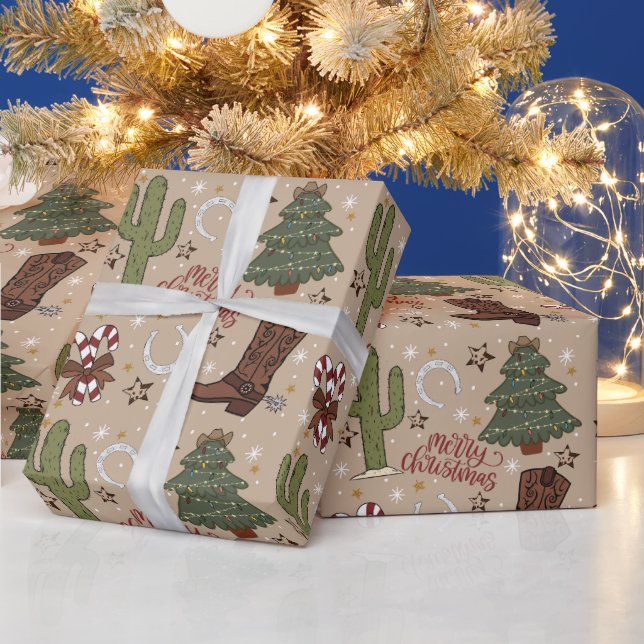 Tan Western Cowboy Christmas Wrapping Paper (Holidays)