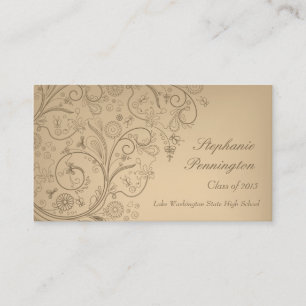 Tan whimsical floral swirls graduation name card