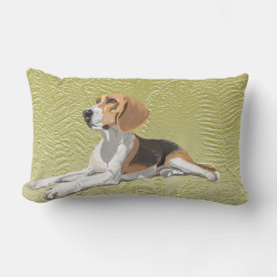 Tan White & Black Beagle with green fern Backdrop Lumbar Cushion