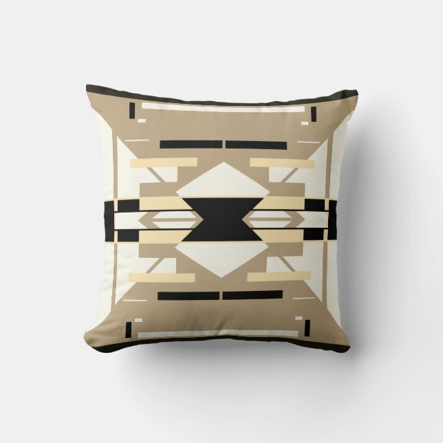 Tan White Black Southwest Look Mosaic Abstract Cushion (Front)