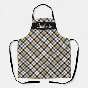 Tan White Black Watch Plaid Personalised Holiday Apron