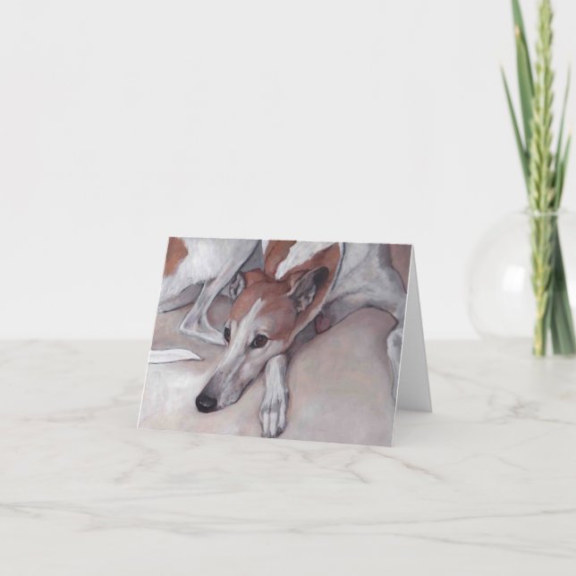 Tan & White Greyhound Dog Art Note Card (Front)