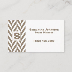 Tan White Herringbone Monogram Business Card