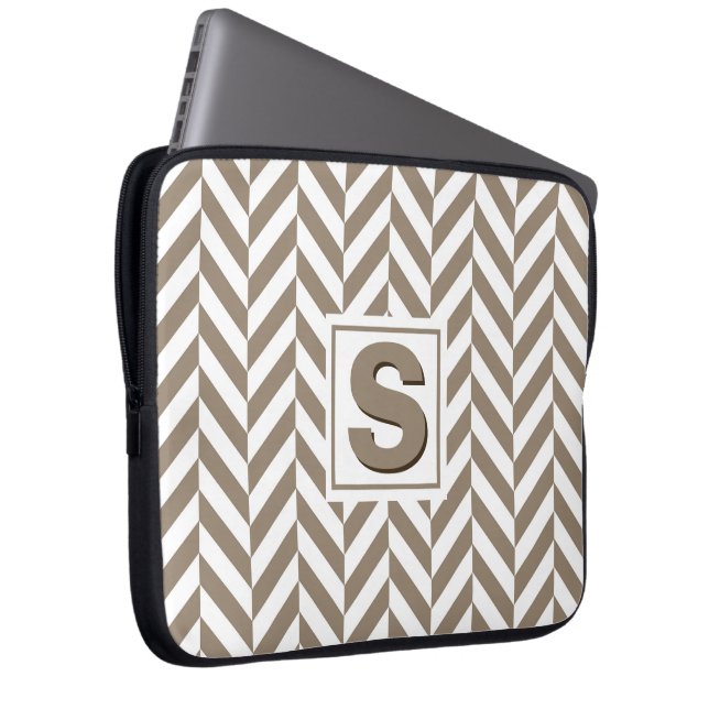 Tan White Herringbone Monogram Laptop Sleeve (Front Right)