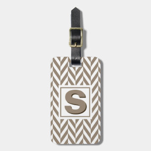 Tan White Herringbone Monogram Luggage Tag