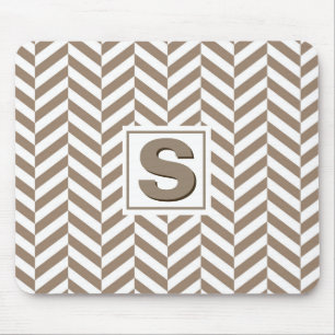 Tan White Herringbone Monogram Mouse Mat