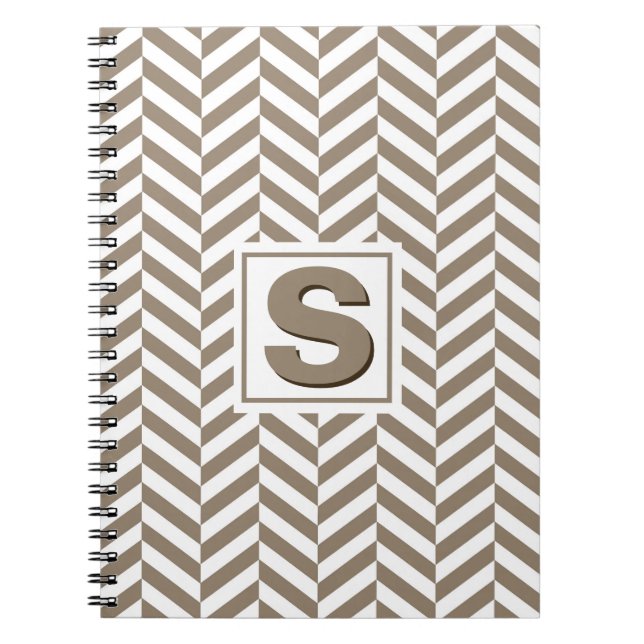 Tan White Herringbone Monogram Notebook (Front)
