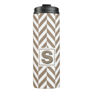 Tan White Herringbone Monogram Thermal Tumbler