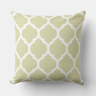 Tan White Moroccan lattice Quatrefoil Pattern Cushion