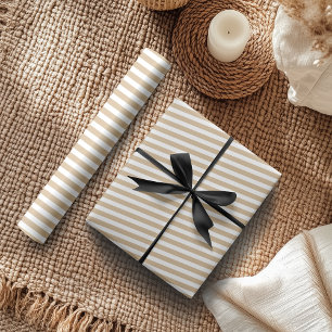 Tan White Simple Horizontal Striped Wrapping Paper