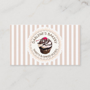 Tan &White Striped Chocolate Cupcake Business Card