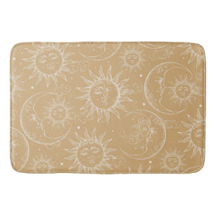 Tan & White Vintage Celestial Sun Moon Stars Bath Mat