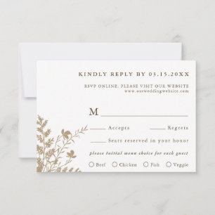Tan & White Wildflower Wedding Meal Choice RSVP Card