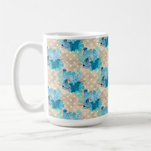 TAN WITH BLUE WATERCOLOR WINTER ICE SKATING THEME COFFEE MUG