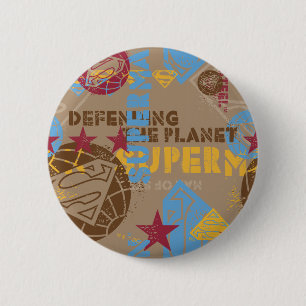 Tan with red and light blue 6 cm round badge