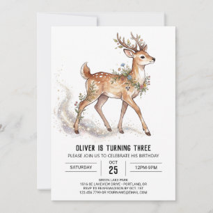 Tan Woodland Deer Birthday Invitation