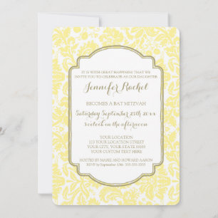 Tan Yellow Damask Bat Mitzvah Invitations