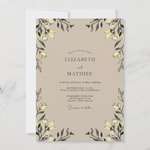 Tan Yellow Foliage Eucalyptus Wedding Invitation