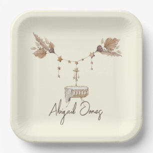 Tan & Yellow Pampas Baby Shower Custom Paper Plate