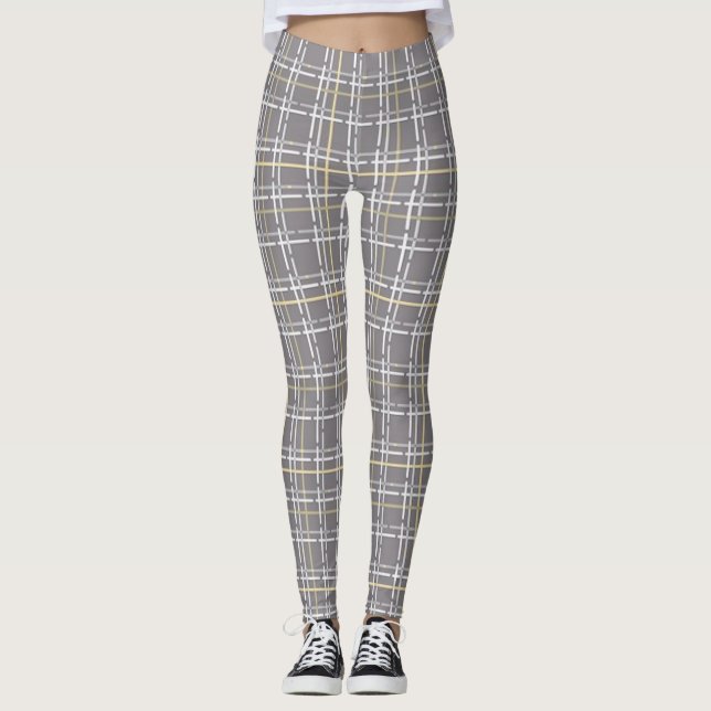 Tan/Yellow Plaid Pattern Women's Leggings (Front)