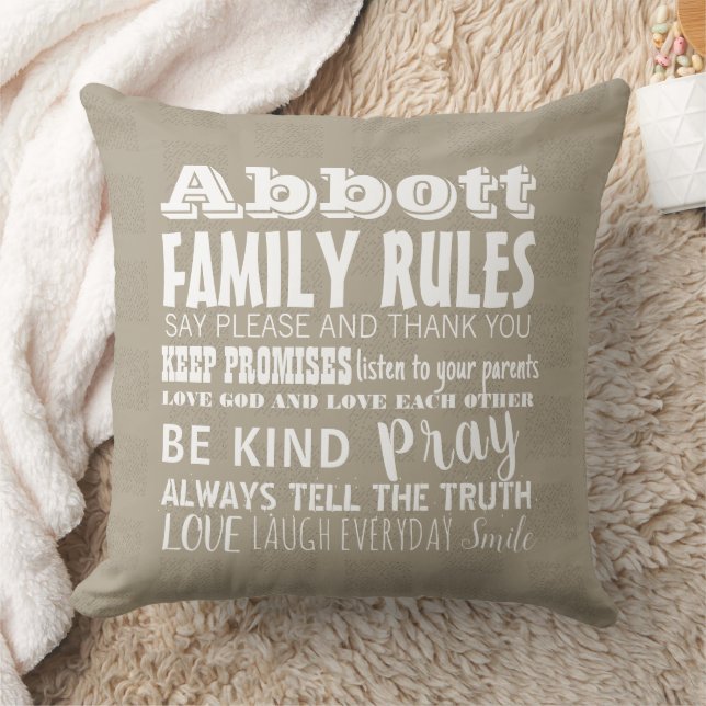 Tan Your Family Name Family Rules Established Date Cushion (Blanket)