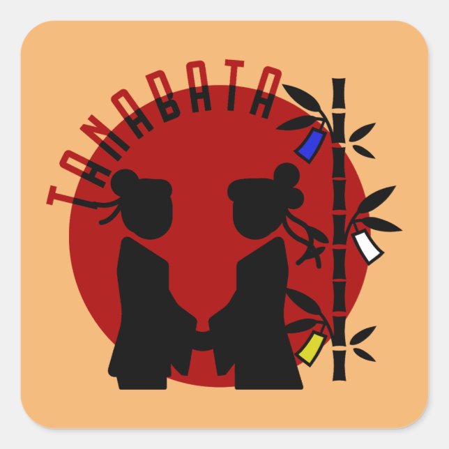 Tanabata Couple Silhouette Square Sticker (Front)