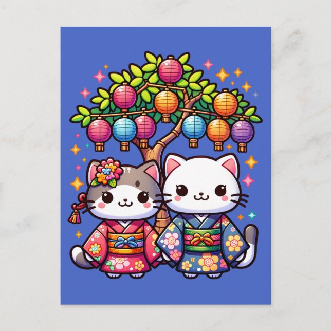Tanabata Kittens in Kimonos Postcard (Front)