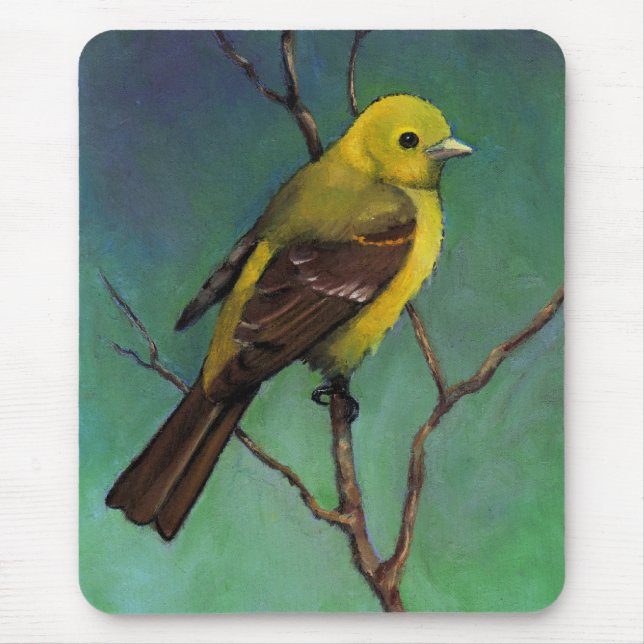 Tanager (Bird) in Oil Pastel, Realism Art Mouse Mat (Front)