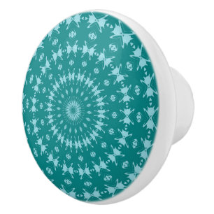 Tanager Turquoise and Teal Blue Abstract Pattern M Ceramic Knob