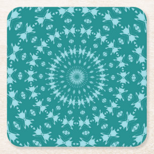 Tanager Turquoise and Teal Blue Abstract Pattern M Square Paper Coaster