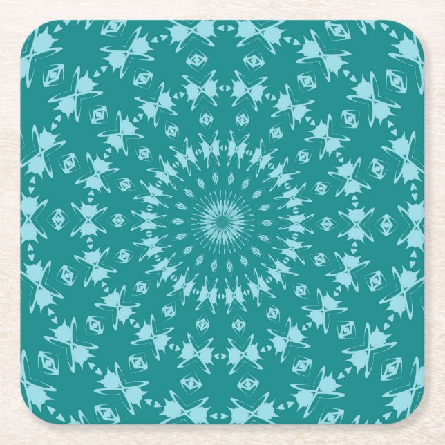 Tanager Turquoise and Teal Blue Abstract Pattern M Square Paper Coaster (Front)
