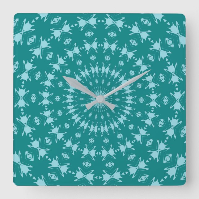 Tanager Turquoise and Teal Blue Abstract Pattern M Square Wall Clock (Front)