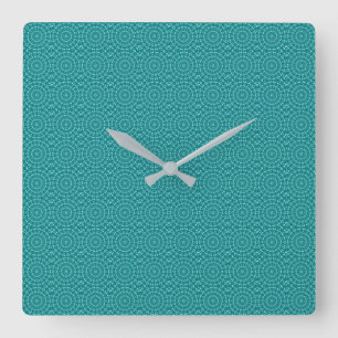 Tanager Turquoise and Teal Blue Repeat Pattern Square Wall Clock