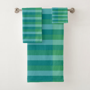 Tanager Turquoise, Teal Blue and Kelly Green Line Bath Towel Set