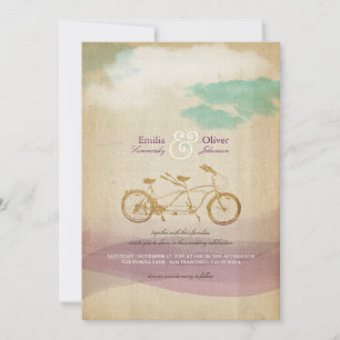 Tandem Bicycle 2 Watercolor Vintage Rustic Wedding Invitation