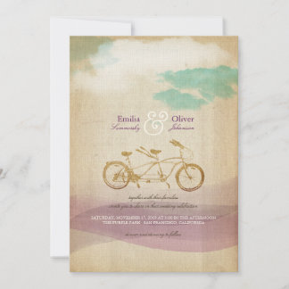 Tandem Bicycle 2 Watercolor Vintage Rustic Wedding Invitation