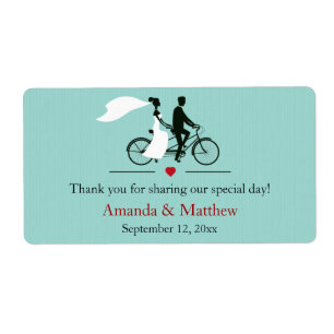 Tandem Bicycle Aqua Wedding Favour Labels