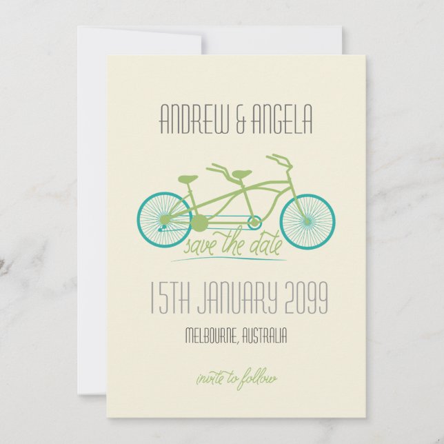 Tandem Bicycle / Bike Modern Wedding Save the Date (Front)