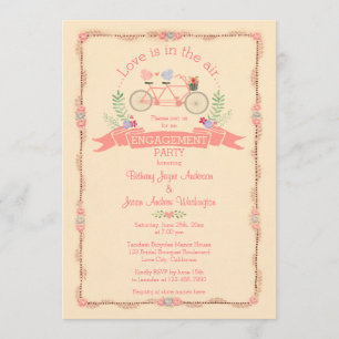 Tandem Bicycle, Birds and Banner Engagement Party Invitation