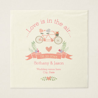 Tandem Bicycle, Birds and Banner Wedding Napkin