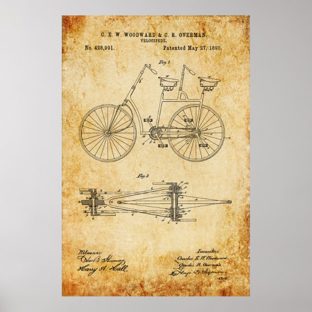 Tandem Bicycle Blueprint Poster (Front)