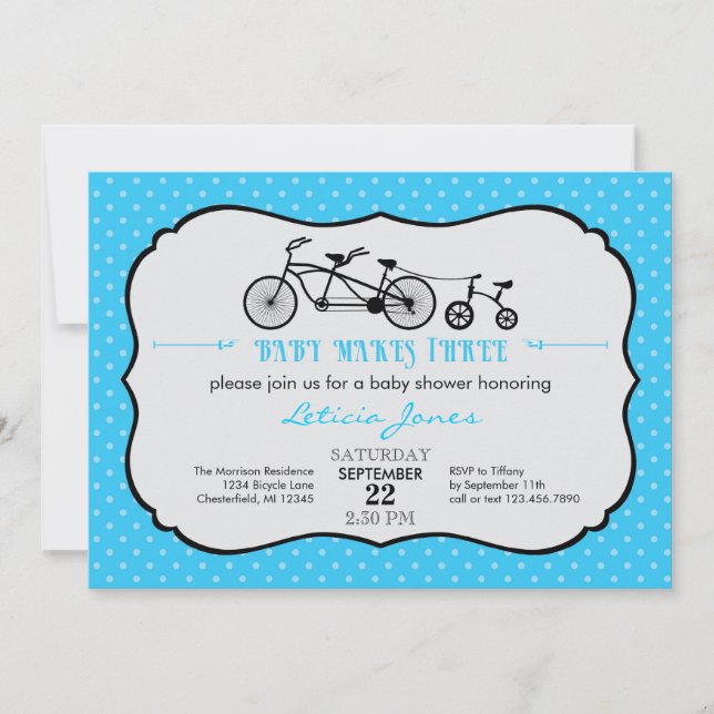 Tandem Bicycle Boy Baby Shower Invitation (Front)