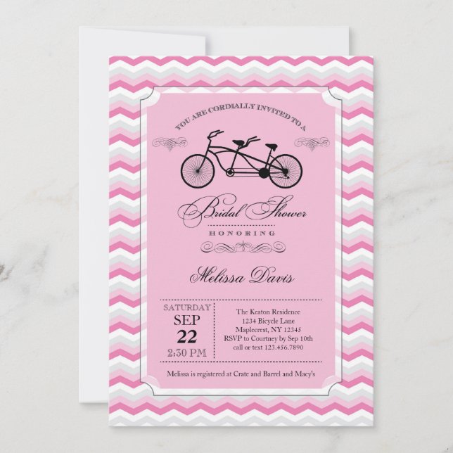 Tandem Bicycle Bridal Shower Invitation (Front)