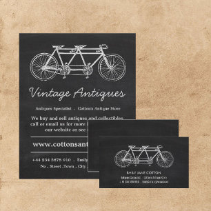 Tandem Bicycle & Chalkboard, Antique Dealer Business Card