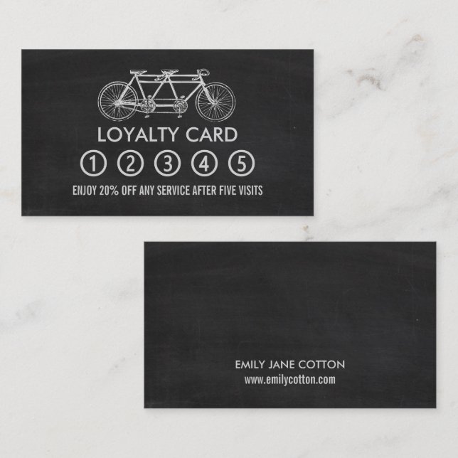 Tandem Bicycle Chalkboard, Antique Dealer Business Loyalty Card (Front/Back)
