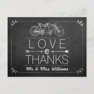 Tandem Bicycle Chalkboard Typography Wedding Postcard
