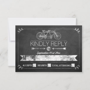 Tandem Bicycle Chalkboard Typography Wedding RSVP Card