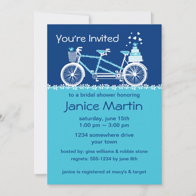 Tandem Bicycle Custom Aqua Invitation (Front)